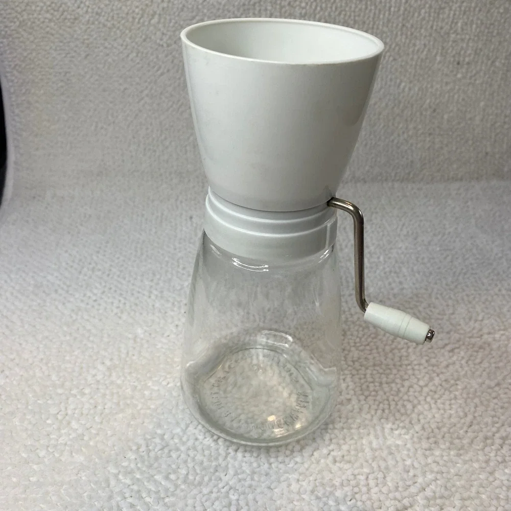 Vintage Federal Housewares Nut Meat Chopper White Manual Hand Crank Glass Jar 29
